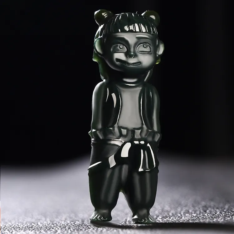 新款和田玉哪吒吊坠真品新疆细料青玉魔童哪吒玉挂件男女玉石