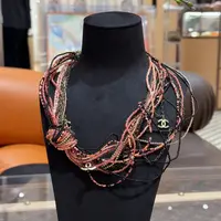 99新 Chanel/香奈儿 343-粉色彩色 多链条串珠缠绕流苏项链