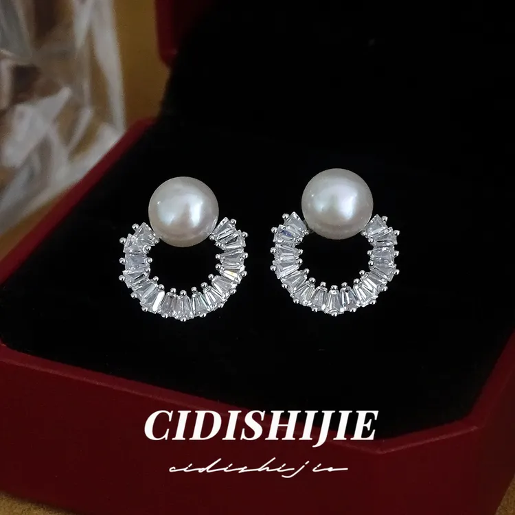 0178-新品天然淡水珍珠耳钉甜甜圈耳饰女银色珍珠耳钉