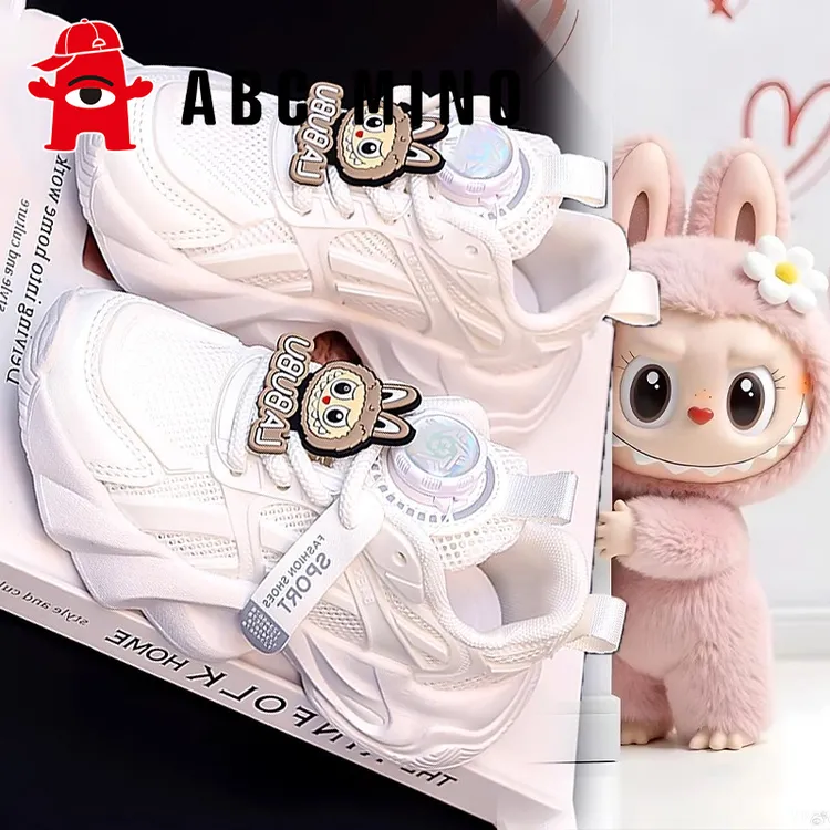 ABC MINO拉布布女童鞋小白鞋秋季2025新款儿童网面透气软底运动鞋
