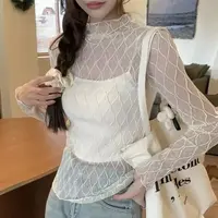高领长袖秋冬修身型半高领常规款软蕾丝衫T恤舒适百搭