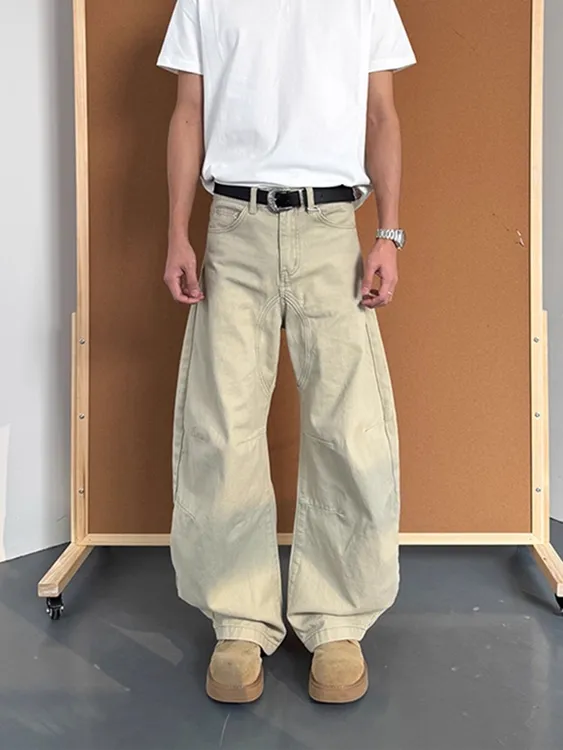 美式弯刀工装裤男士秋季薄款解构裤cleanfit廓形水洗镰刀牛仔长裤