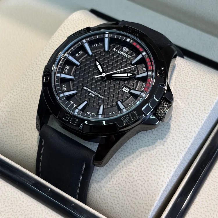 黑骑士手表男士复古皮带户外虫洞概念双日历潮男休闲时尚潮腕表