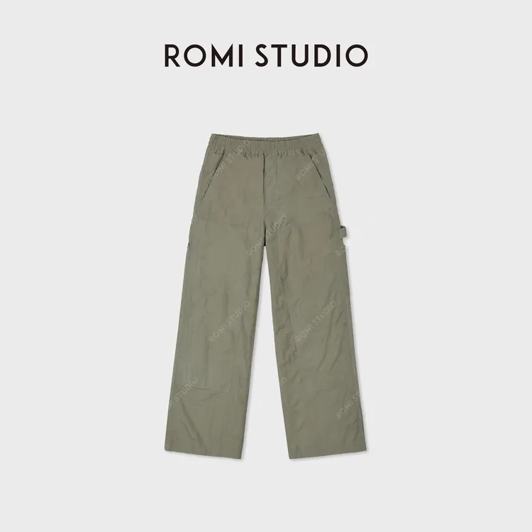ROMI STUDIO珠帆格肌理洗褪复古松紧腰直筒工装休闲裤 RWDSXY1586