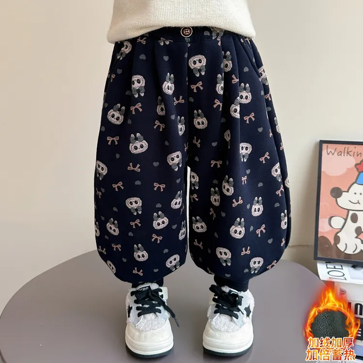 女童加绒休闲裤秋冬2025新款洋气儿童冬装裤子女宝宝冬季运动卫裤