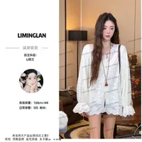 李明兰秋冬新款加绒加厚通勤镂空蕾丝衫百搭半开衬衫M29368