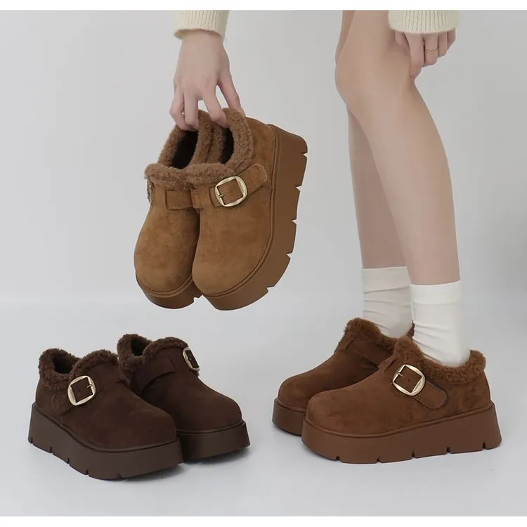 厚底增高加绒勃肯鞋女2025秋冬季保暖雪地棉懒人棉鞋