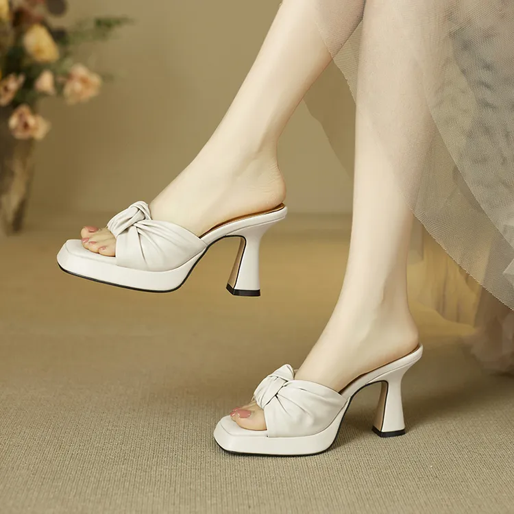 9cm夏季防水透气温柔风方根高跟鞋包头白色气质高跟鞋百搭时尚