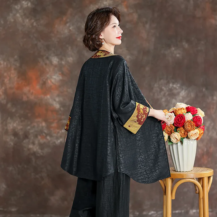 齐黛新中式香云纱高端女装正品上衣女2025新款中长款风衣真丝衬衫