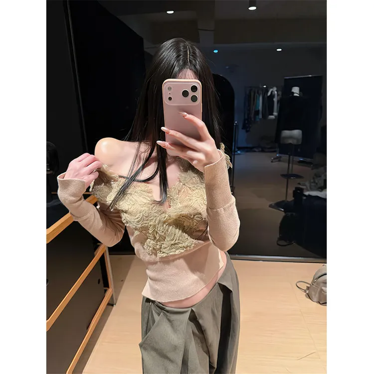 法式立体花朵毛衣2026春新款慵懒V领针织衫上衣洋气时尚显瘦裤子