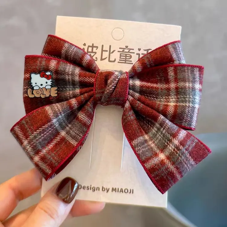 秋冬毛呢复古格纹学院风蝴蝶结发夹女孩洋气百搭顶夹发卡儿童头饰