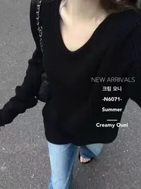 米满满-奶油欧尼（ 6071#福）韩系百搭V领粗针毛衣