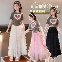 黑色蛋糕裙女童半身裙2025春夏新款中大童礼服裙蕾丝网纱裙蓬蓬裙