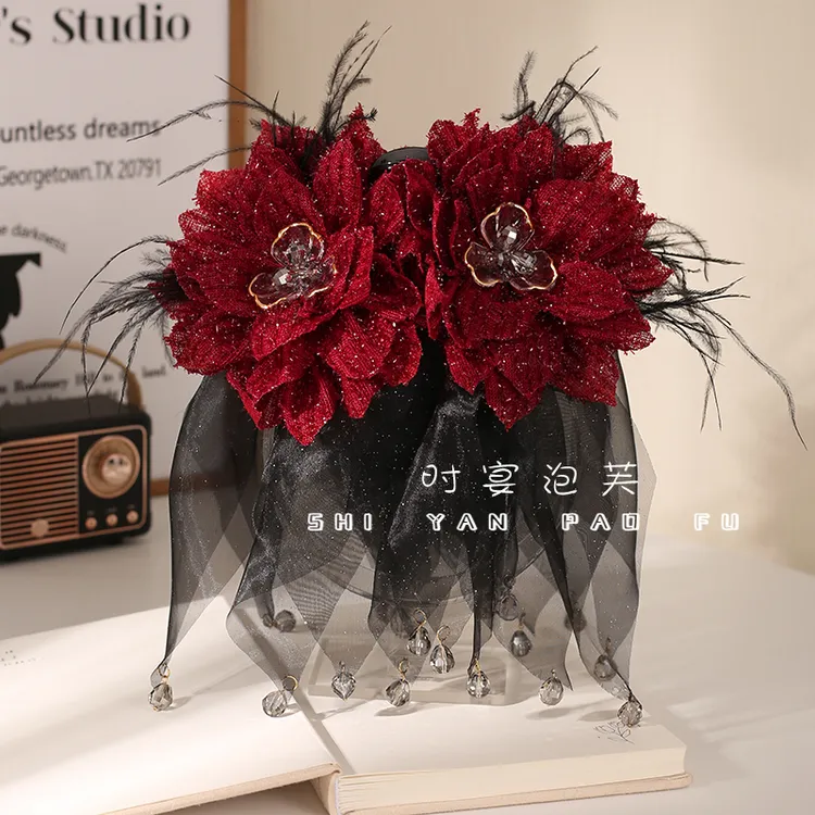 【簪花裙摆】抓夹复古花朵羽毛满天星发饰原创设计古风发夹鲨鱼夹女