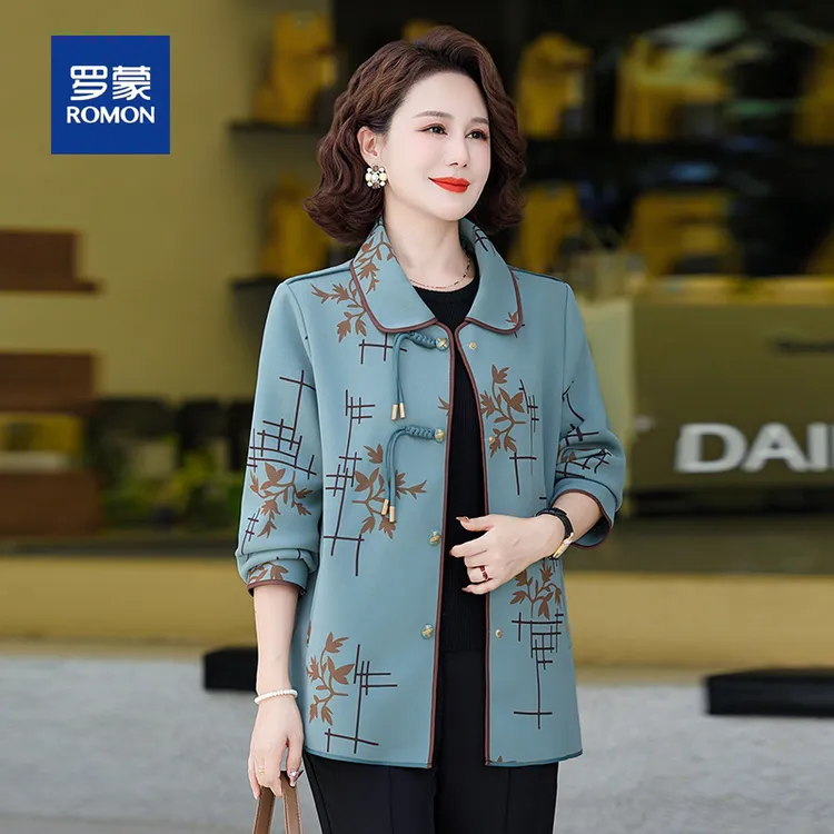 罗蒙新中式中年妈妈秋装外套短款中老年人女装春秋气质上衣女新款