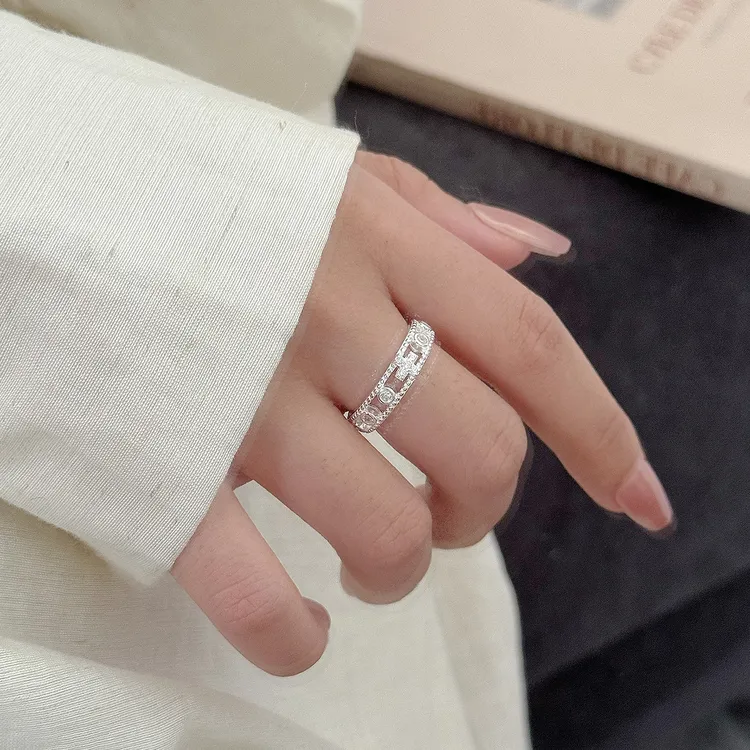 925银戒指 镂空闪钻食指开口戒女轻奢高级冷淡风时尚简约百搭戒指