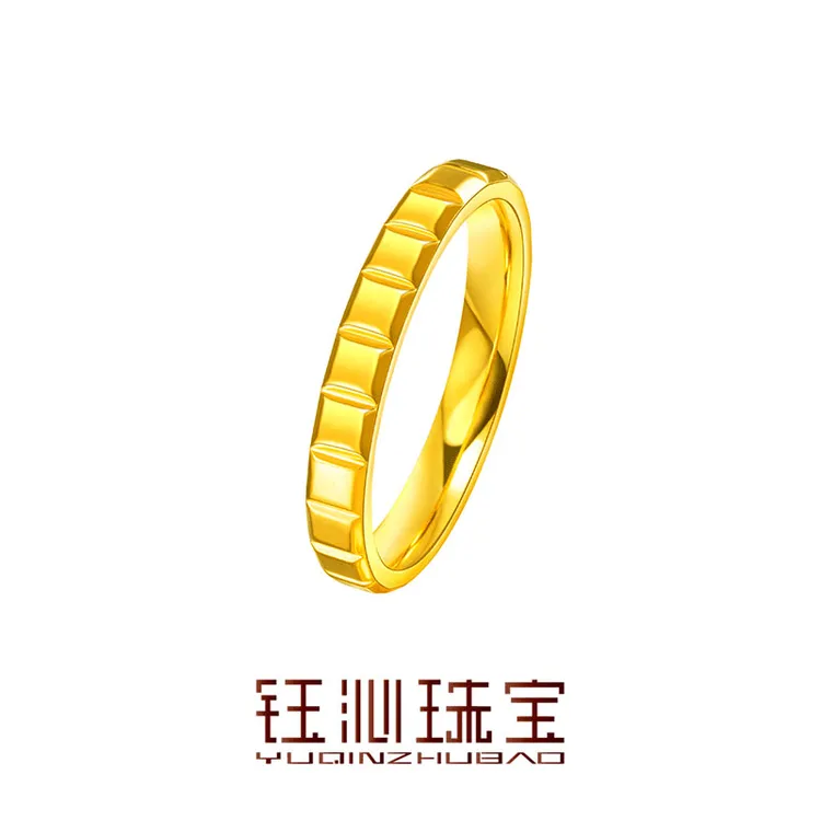 YUQINZHUBAO/钰沁珠宝 铜合金戒指 古法金色方格戒指轻奢闭口指环