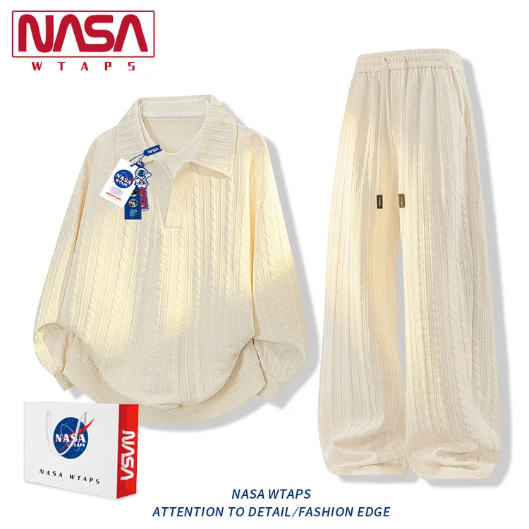 NASA WTAPS假两件polo衫卫衣套装男款春秋季新款宽松休闲运动套装