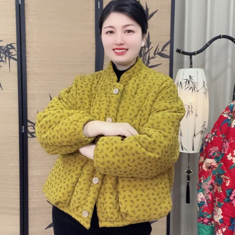 复古民族风加绒加厚大口袋宽松短款保暖棉衣外套冬季新