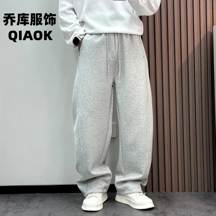 秋季新款时尚纯色休闲裤休闲潮流宽松阔腿裤弯刀裤运动裤百搭男