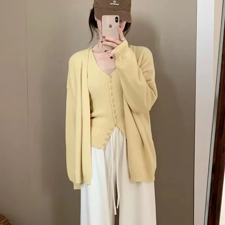 【原版正版】甜美气质两件套2025毛衣免穿搭时尚高级感针织衫套装