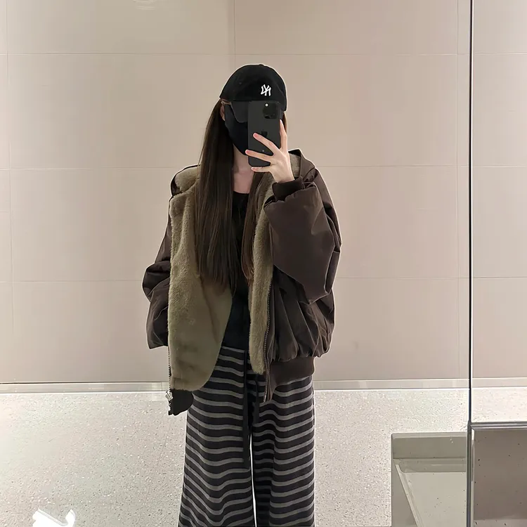 双面穿韩版座山雕棉服女2025冬季爆款加绒加厚设计感加厚棉衣外套