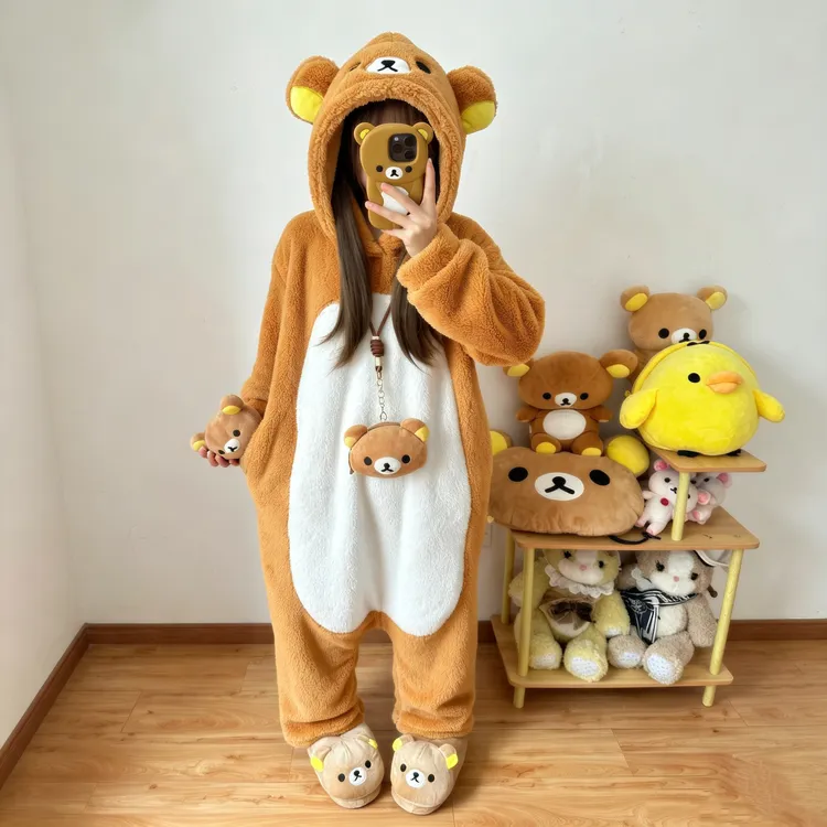 【轻松熊】加绒加厚宽松长款卡通保暖可爱连体家居服少女熊哥熊妹