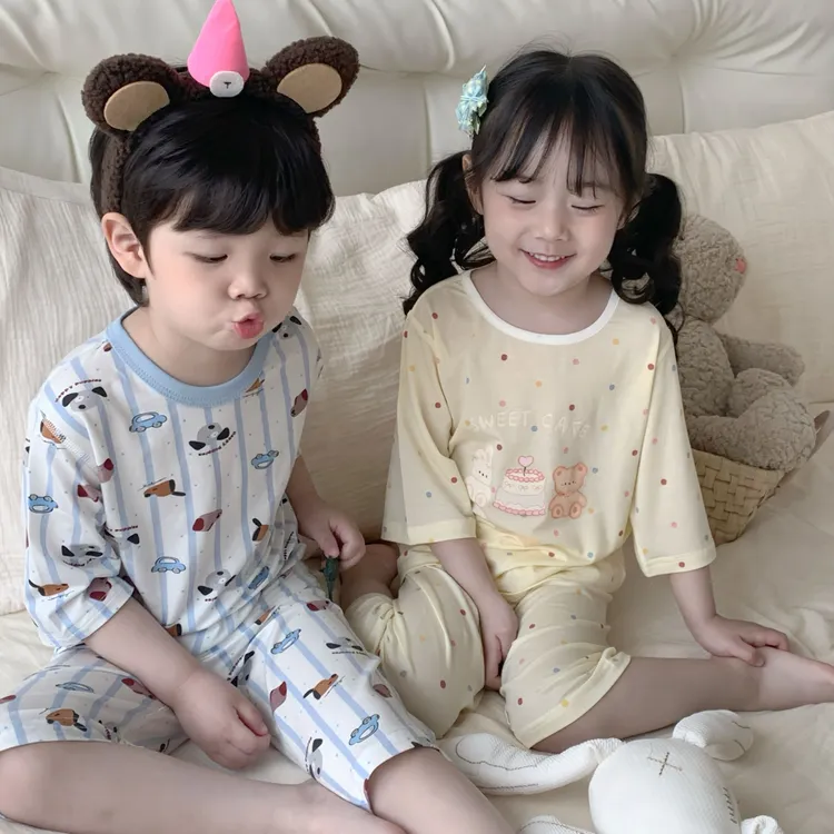 【7A抗菌】儿童夏季七分薄款莱赛尔男女童中大童卡通家居服透气套装