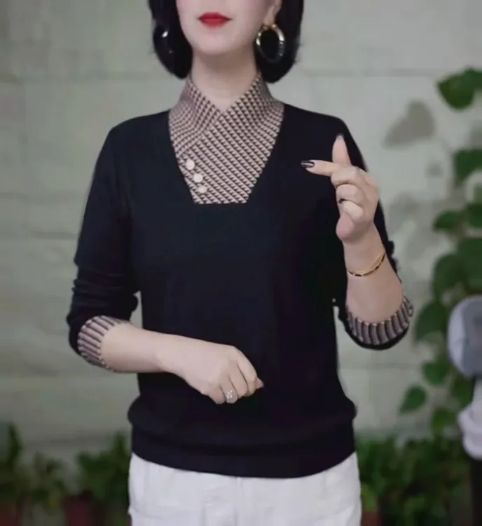 2025秋冬新款假两件拼接款加厚打底衫款宽松百搭半高领保暖上衣