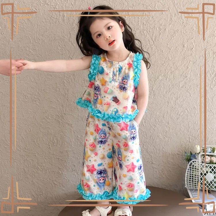 时髦背心黑色儿童新款护肚洋气冰丝两件套中外穿薄款贴身速干打底