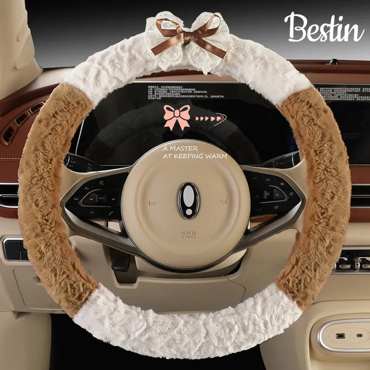 新款冬季通用阿密蝴蝶结毛绒耐脏透气吸汗防滑汽车方向盘套把套