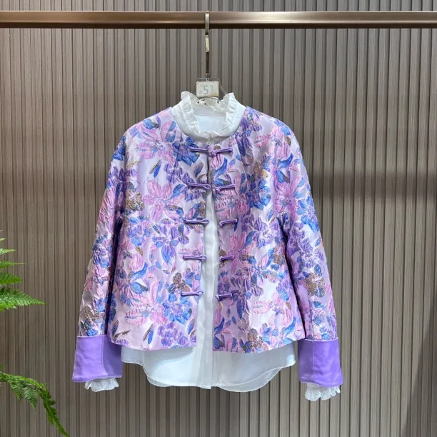 漫步荆海 新中式中国风秋冬新款提花女装短款洋气年轻款外套