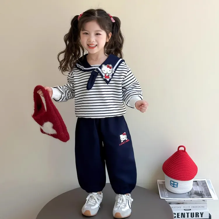 女童运动套装春秋款2025新款儿童条纹2025年款衣服儿童