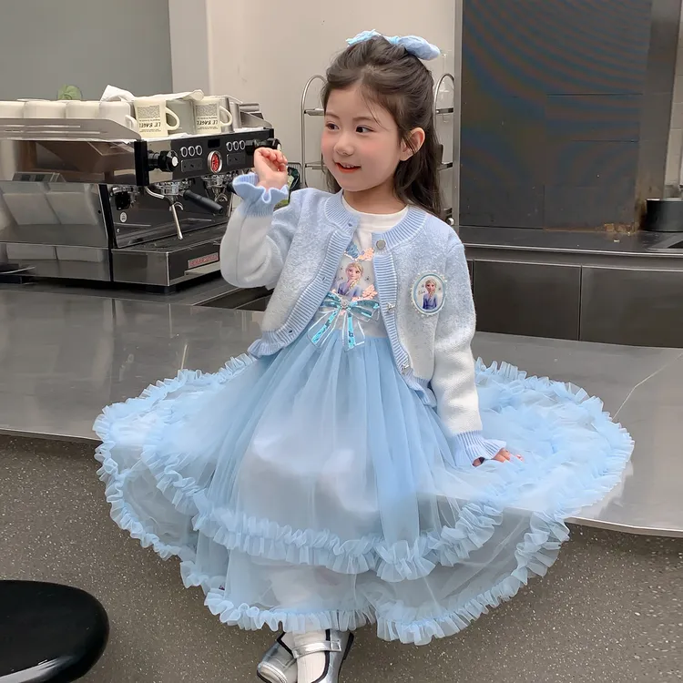 女童秋季爱莎公主裙儿童2025款春秋爱莎开衫外套连衣裙女童秋套装