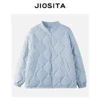 JIOSITA  奶油纯色菱格廓形棒球领棉服外套