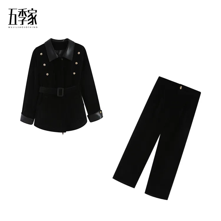 五季家时尚黑色羽绒上衣+黑色长裤两件套ZL114497