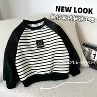 男女童同款经典条纹儿童卫衣加绒保暖新款上衣W36