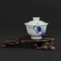 【立勤堂】青花单翠花鸟盖碗