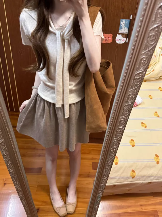 温柔风时尚套装女夏季新款披肩短袖T恤显瘦韩系a字半身短裙两件套