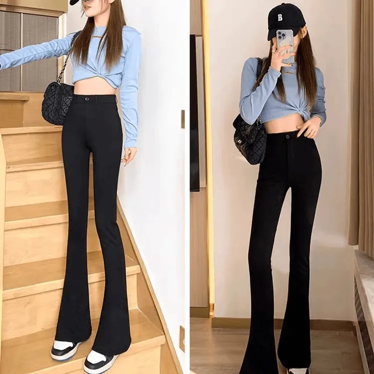 律动莫兰迪高腰显瘦女春秋新款休闲裤时尚微喇窄版西装长裤