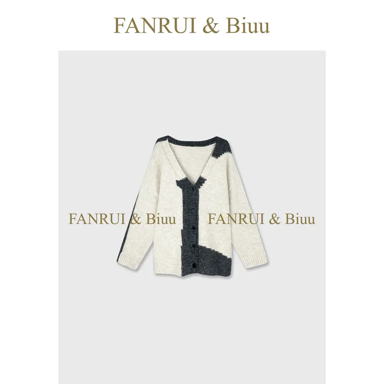 FANRUI/泛芮 「绒梦谜」羊毛撞色洋气宽松慵懒感中长款针织衫B19313
