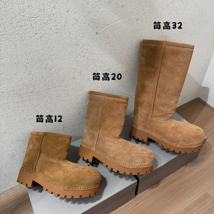 头层真皮博主丑萌大头厚底短筒雪地靴真皮套筒保暖加厚高筒棉靴子