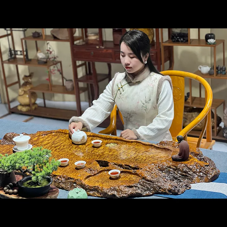 实木根雕茶盘整块木质排水茶托茶具茶海茶台中式