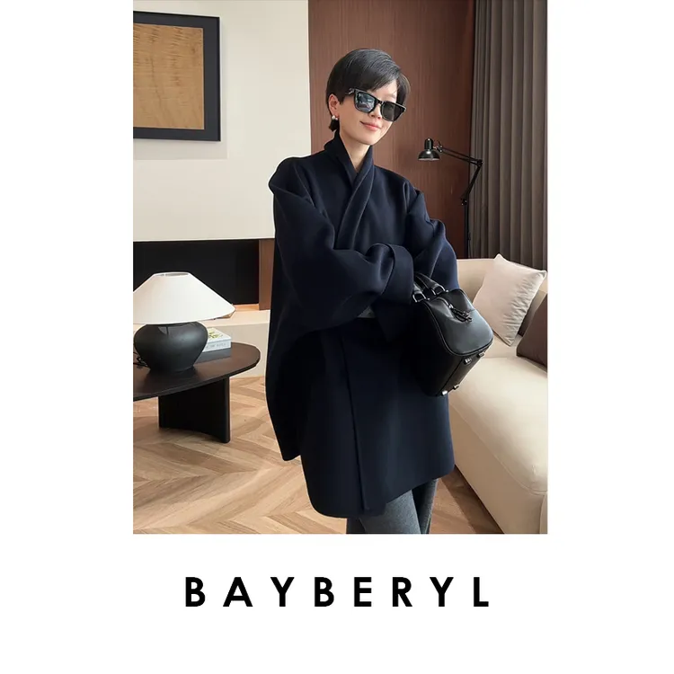 CC09-BAYBERYL老贝黛蓝*浴袍大翻领慵懒羊绒通勤毛呢大衣MF5F0908