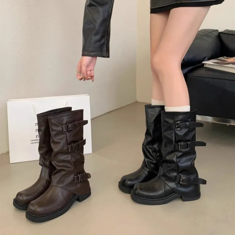 复古厚底裤管靴2025秋季新款时装靴瘦瘦靴高筒靴不过膝长筒骑士靴