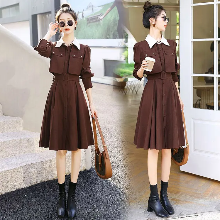 气质名媛连衣裙2025新款女假两件胖mm遮肚显瘦裙子7706