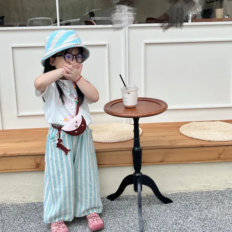 女童夏装短袖防蚊裤套装女宝宝夏季卡通上衣阔腿裤儿童两件套Z034