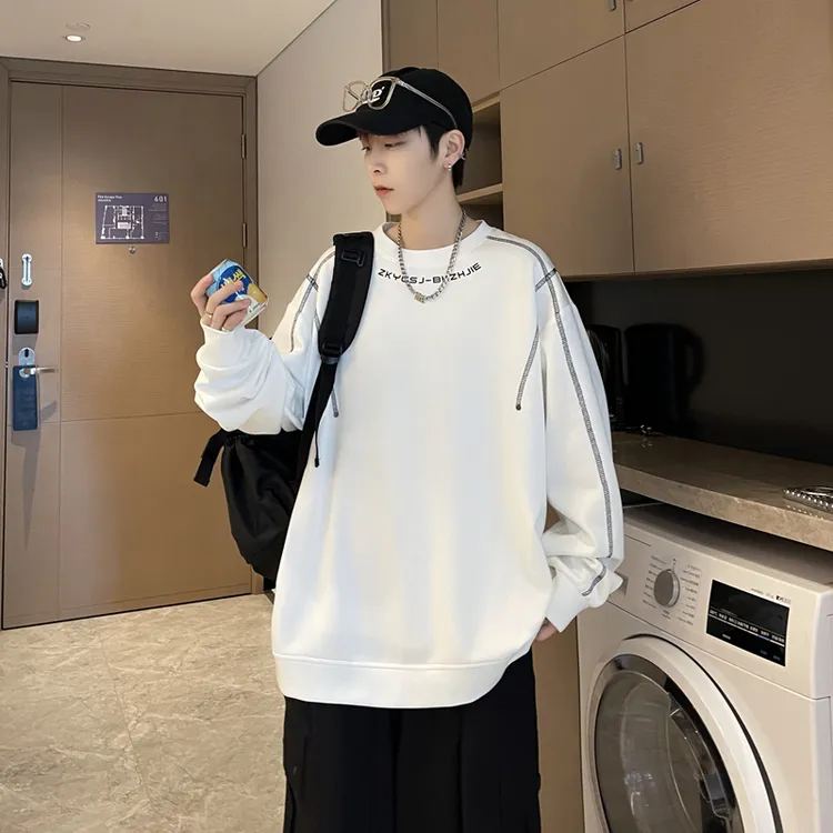 2025秋季新款卫衣男高中生宽松百搭圆领套头上衣休闲简约长袖男装