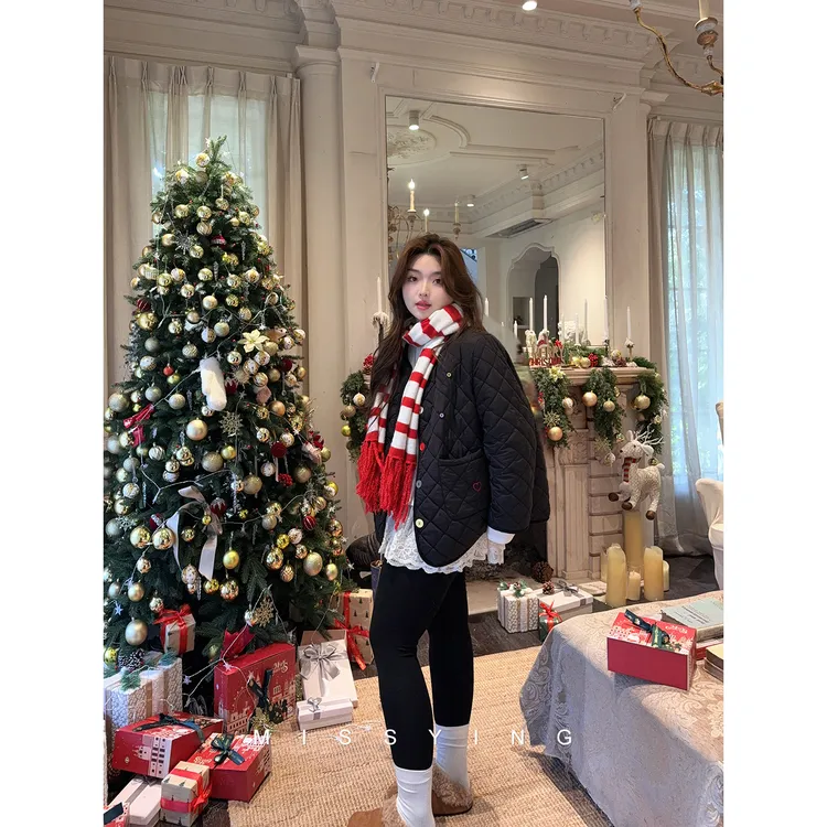 应小姐【彩虹慕斯】微胖大码冬季显瘦韩版保暖加厚宽松正肩菱格棉服