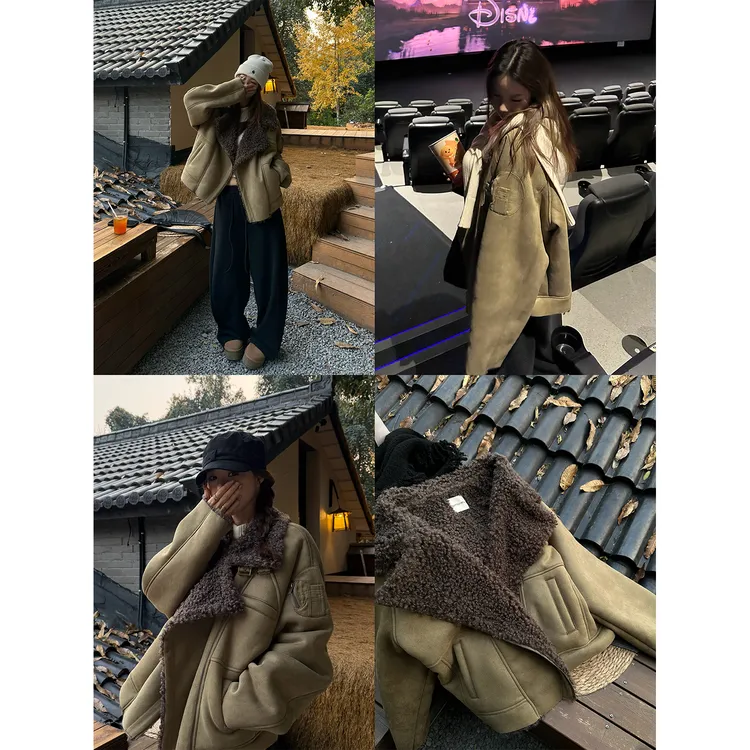 DYANGJUN【冬日漫游者】2025冬季休闲保暖羊羔绒麂皮机车服短外套女